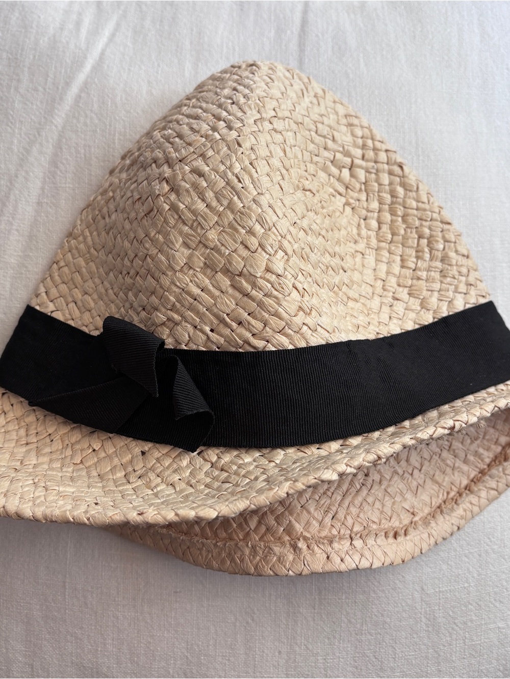Forever 21 Summer Woven Straw Cloche Bucket Hat with Black Ribbon